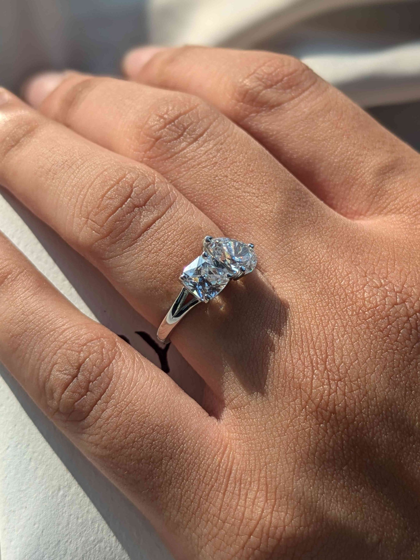 Pear & Cushion Toi Et Moi Solitaire Silver Ring