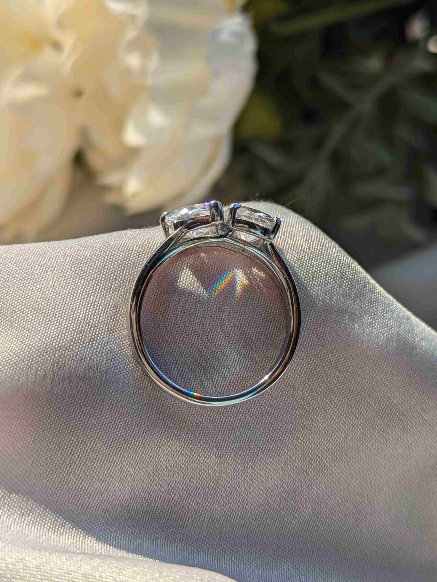 Pear & Cushion Toi Et Moi Solitaire Silver Ring
