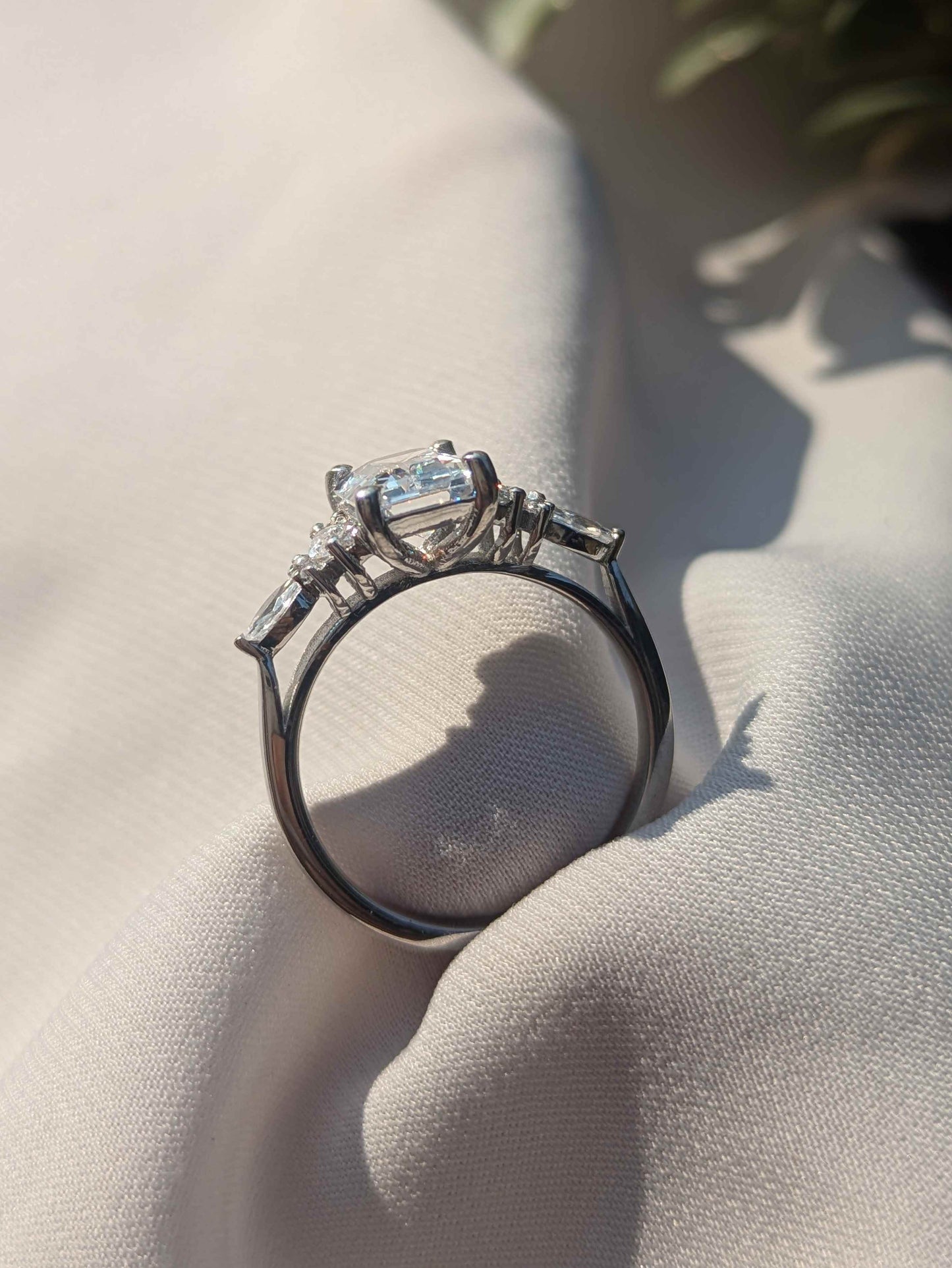 Ellis Silver Emerald Solitaire Ring