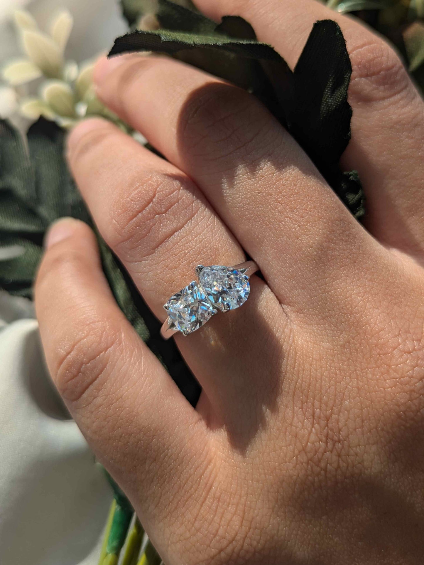 Pear & Cushion Toi Et Moi Solitaire Silver Ring