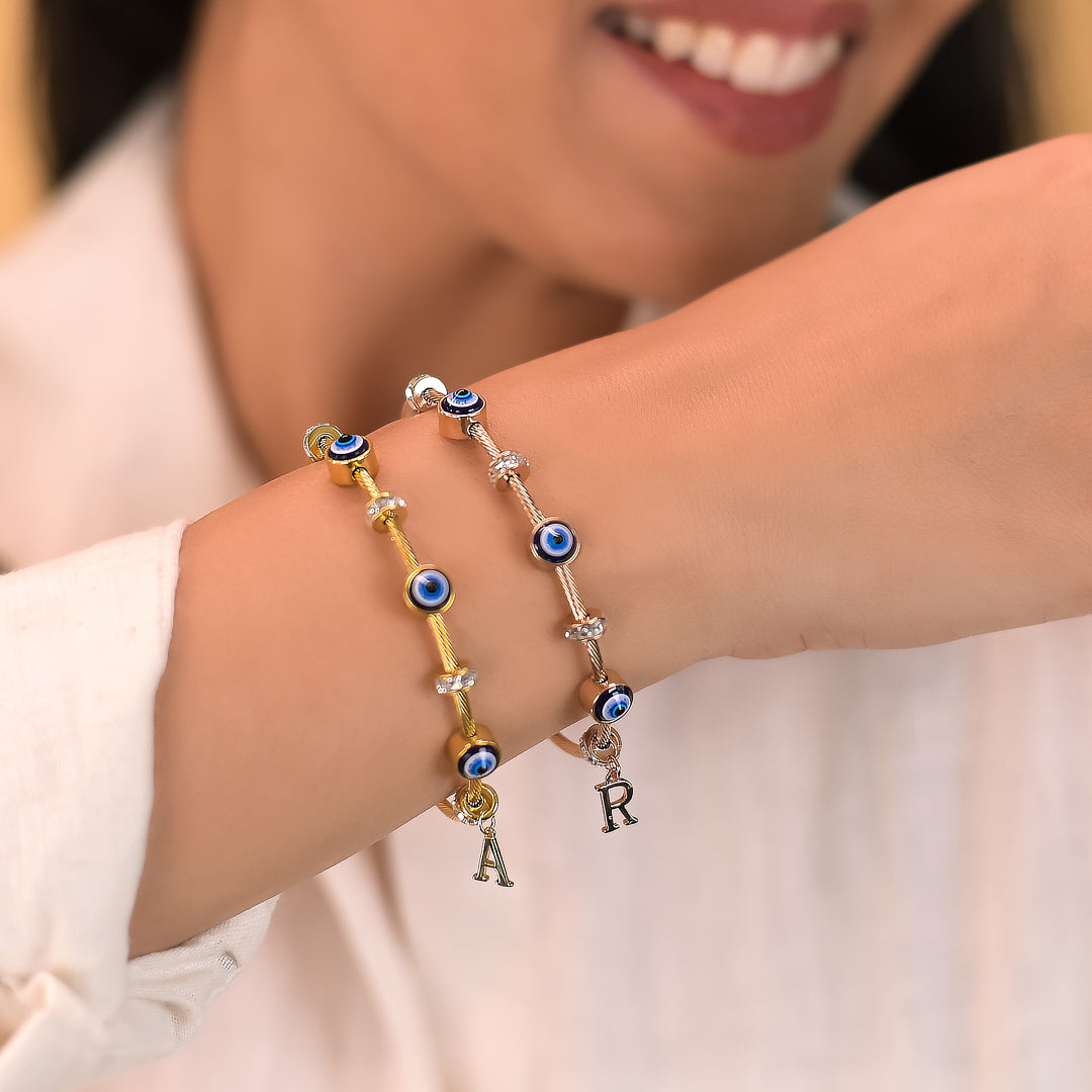 Classic Evil Eye Bangle With Personalized Initial