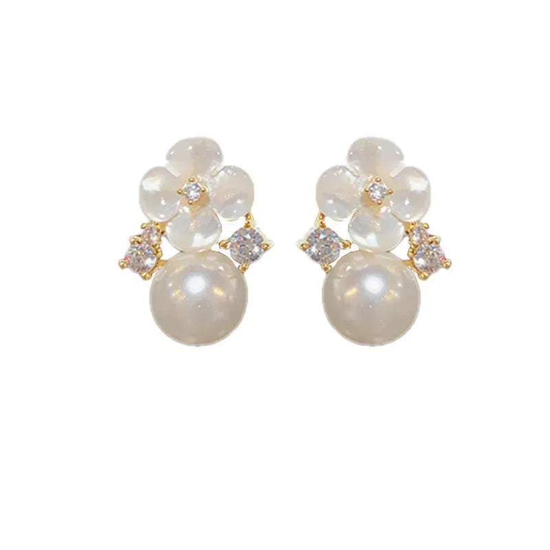 Floral Pearl Stud Earrings