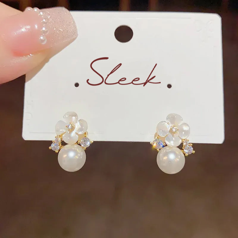 Floral Pearl Stud Earrings
