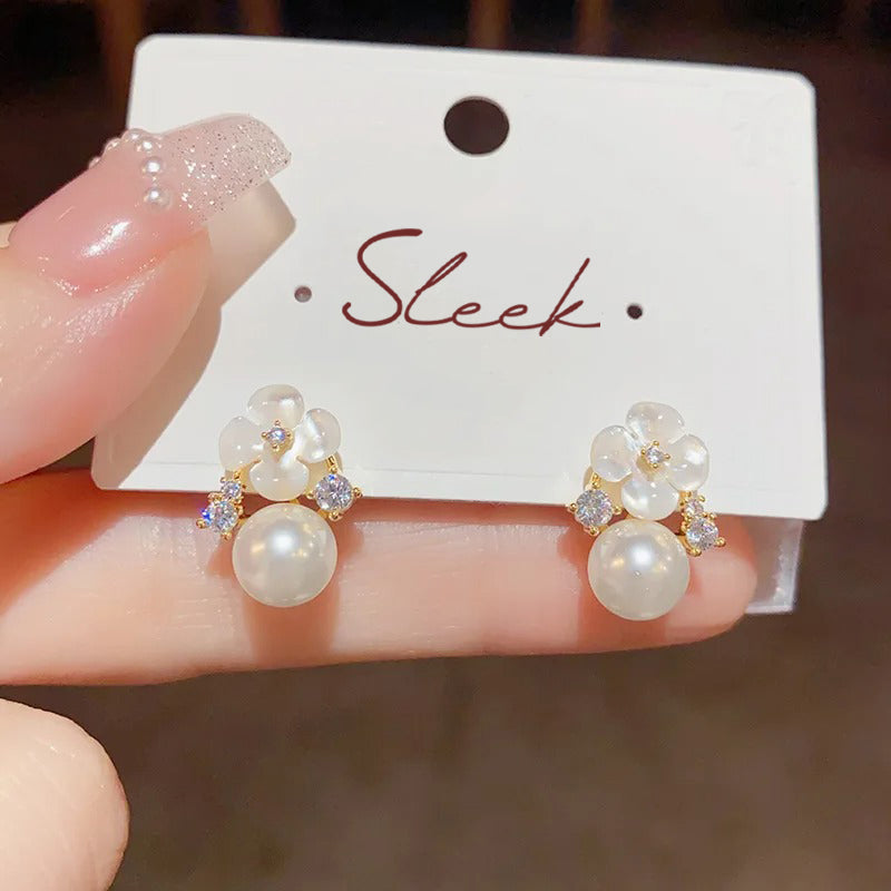 Floral Pearl Stud Earrings