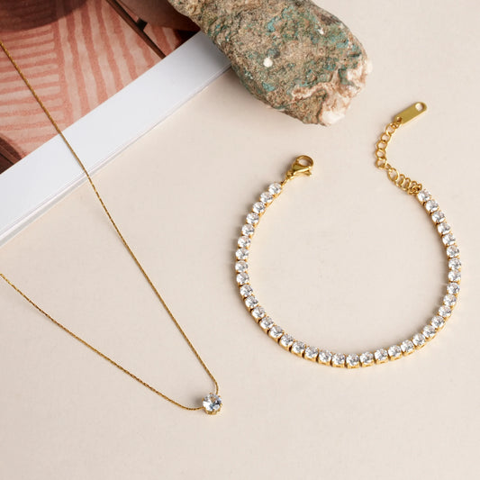 Elegant Solitaire Necklace & Classic Tennis Bracelet Set