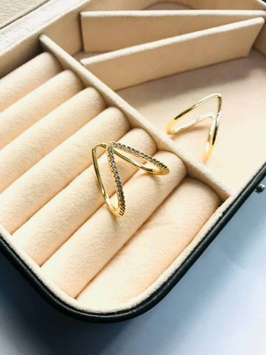 Golden V-Shape Ring with Stones