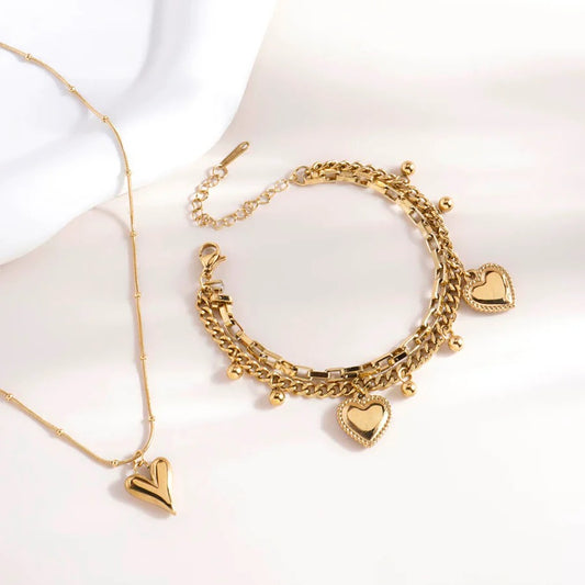 Heart Pendant Necklace + Charm Bracelet Combo is your new go-to for effortless elegance