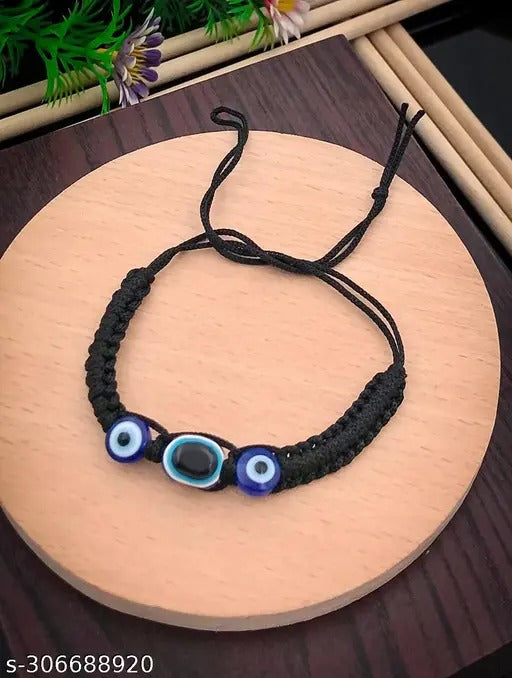Handmade Evil Eye Macrame Bracelet(Pack of 2) – Adjustable Black Rope Protection Charm for Men & Women