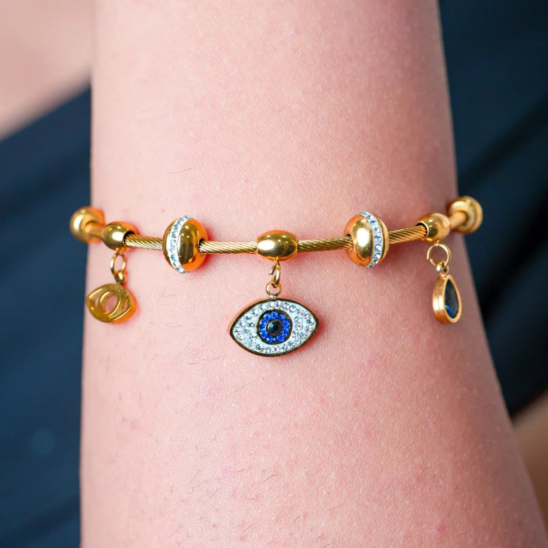 Evil Eye Charm Bracelet with Blue Sapphire Accents