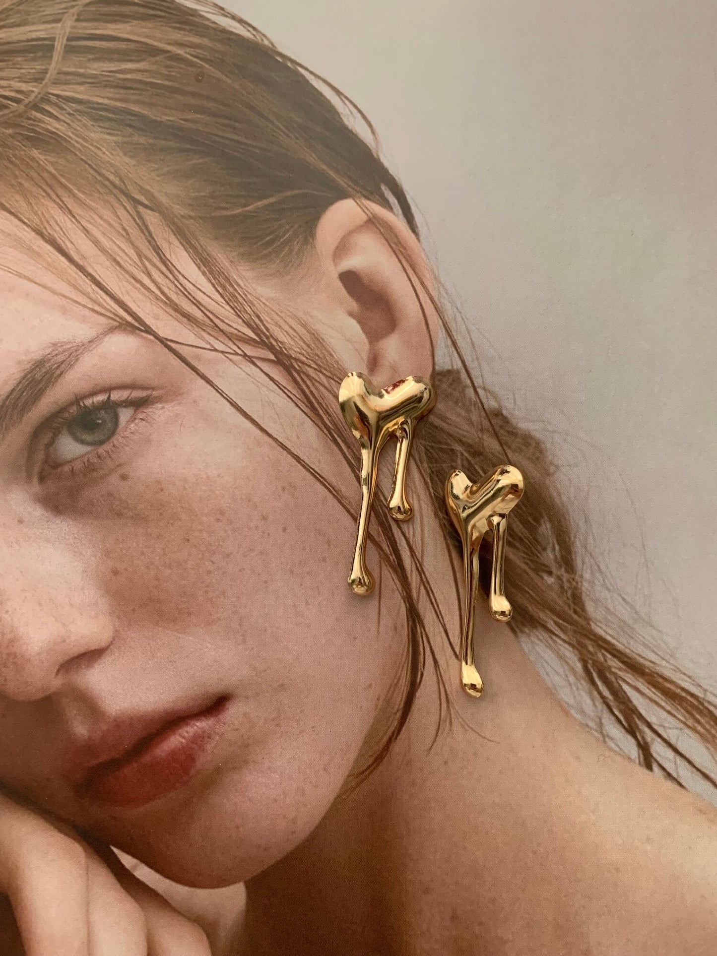 Gold Heart Drip Earrings