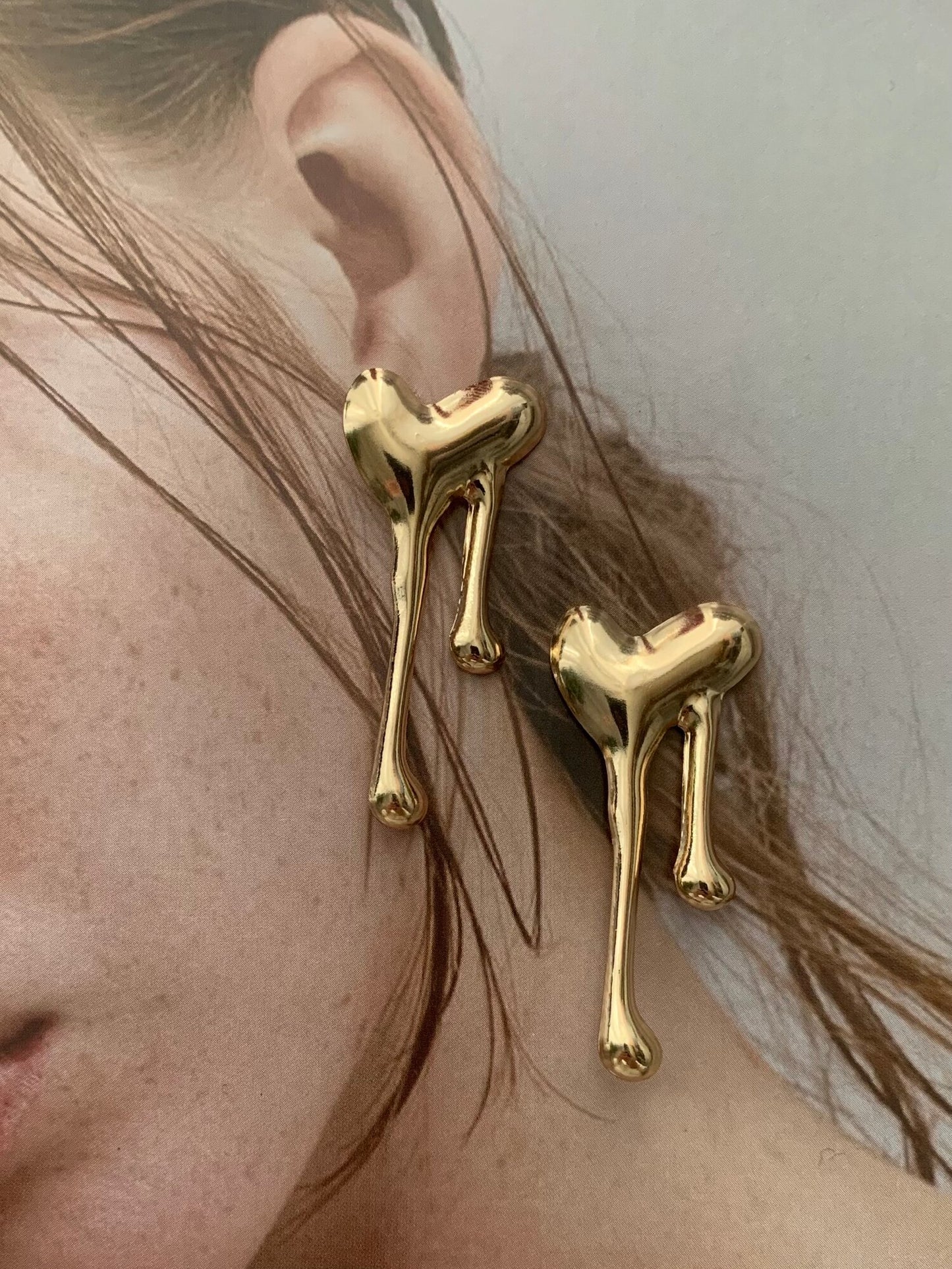 Gold Heart Drip Earrings