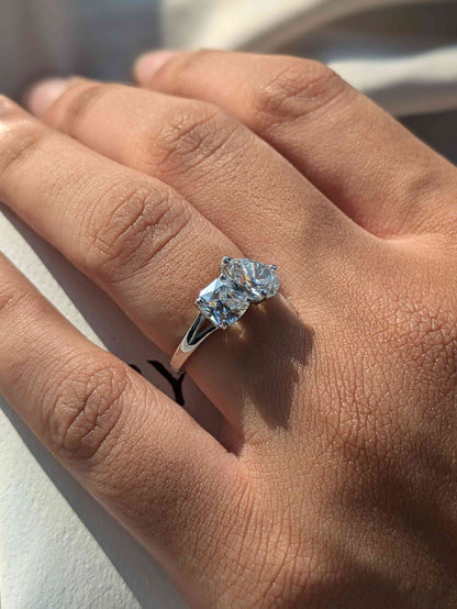 Pear & Cushion Toi Et Moi Solitaire Silver Ring
