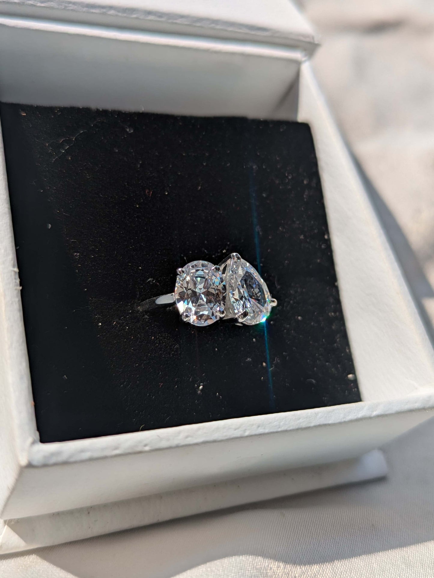 Pear & Oval Toi Et Moi Solitaire Silver Ring