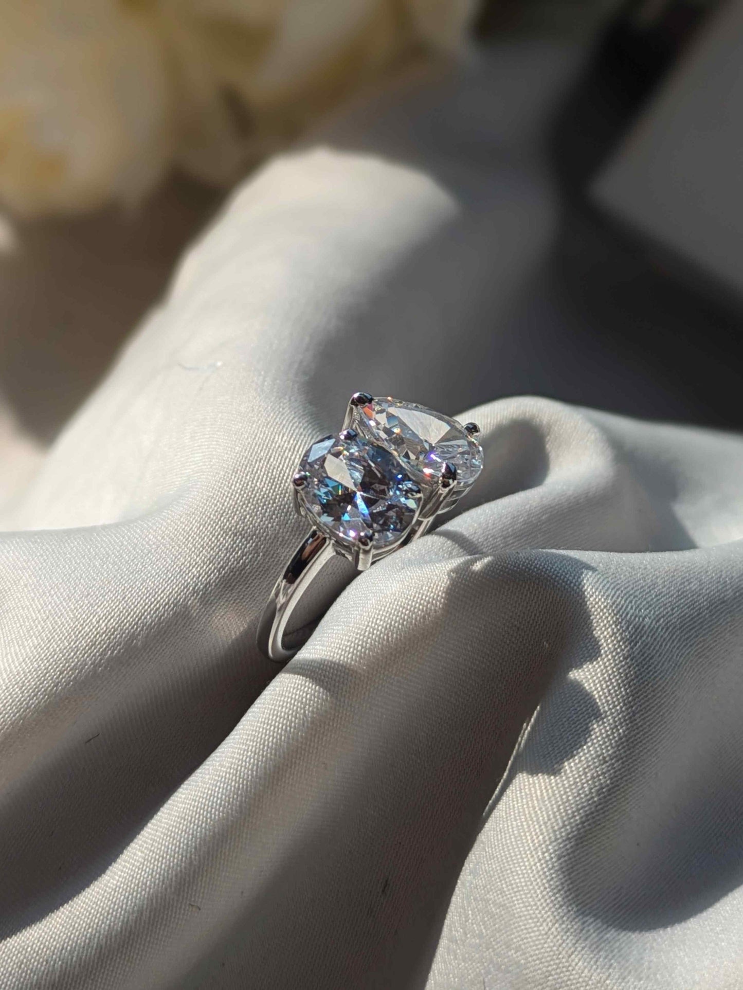 Pear & Oval Toi Et Moi Solitaire Silver Ring