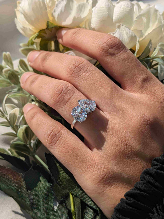 Pear & Oval Toi Et Moi Solitaire Silver Ring