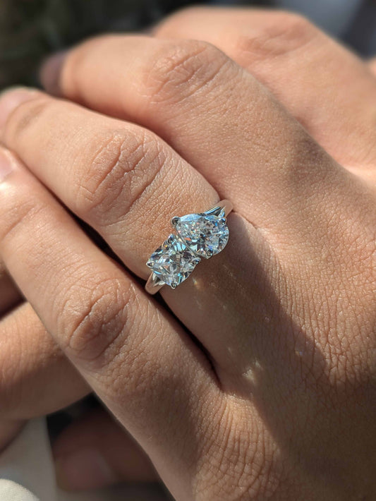 Pear & Cushion Toi Et Moi Solitaire Silver Ring