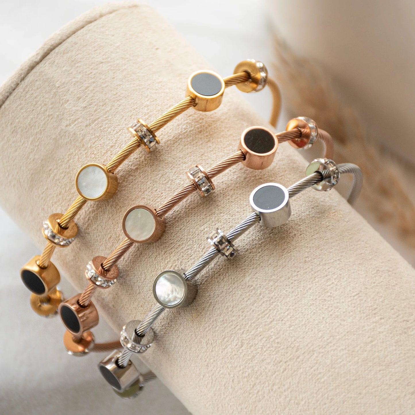 Sleek Jewel Cable Bangle Bracelets