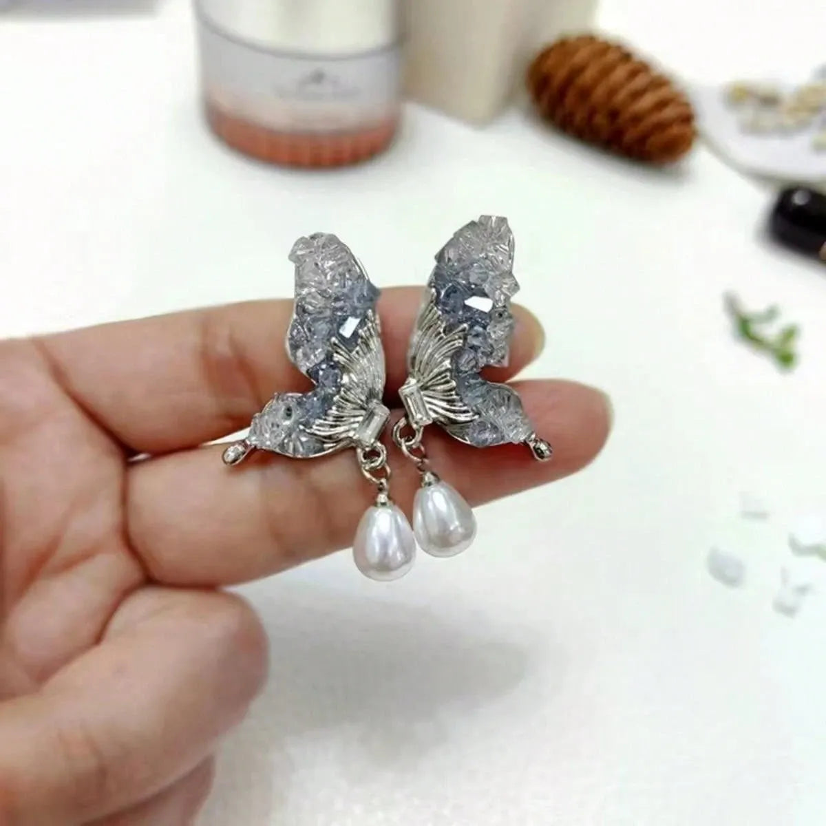 Butterfly Pearl Drop Earrings