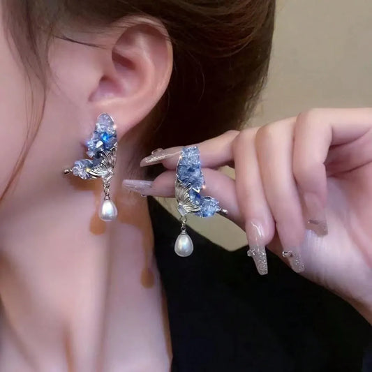 Butterfly Pearl Drop Earrings
