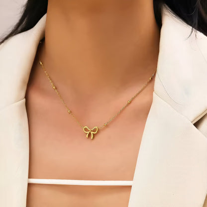 Elegant Gold Bowknot Beaded Necklace
