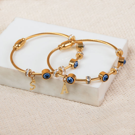 Classic Evil Eye Bangle With Personalized Initial