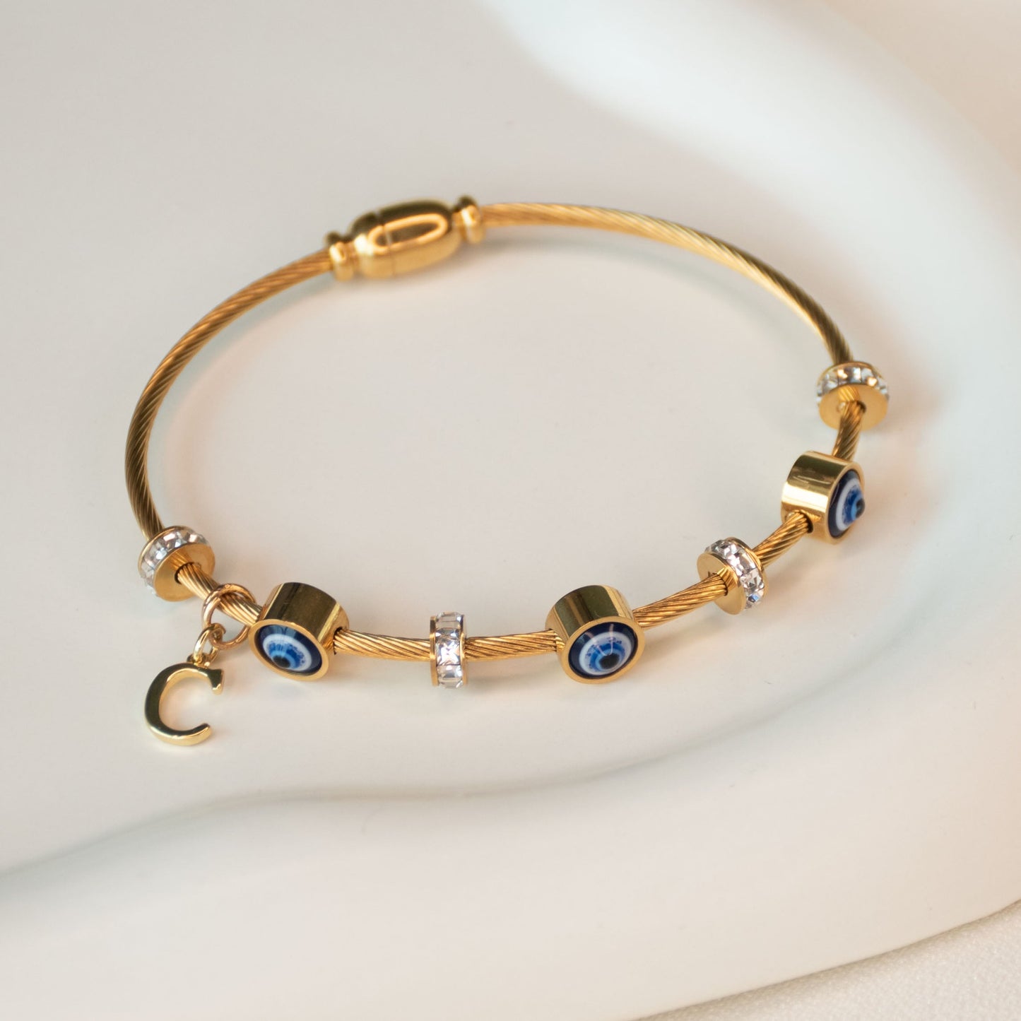 Classic Evil Eye Bangle With Personalized Initial