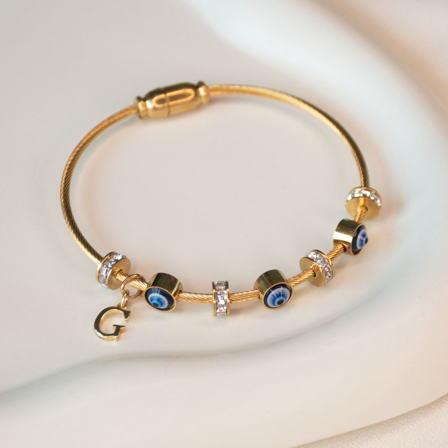 Classic Evil Eye Bangle With Personalized Initial