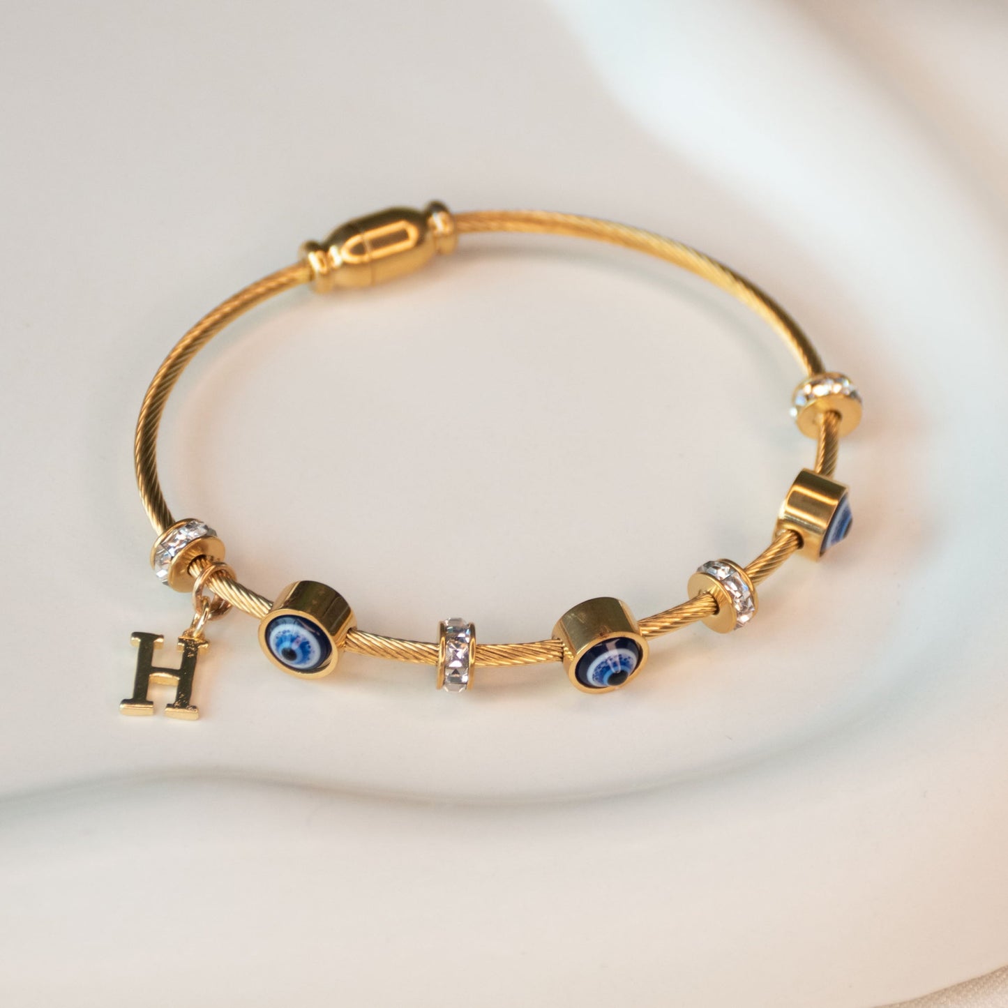 Classic Evil Eye Bangle With Personalized Initial