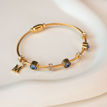 Classic Evil Eye Bangle With Personalized Initial