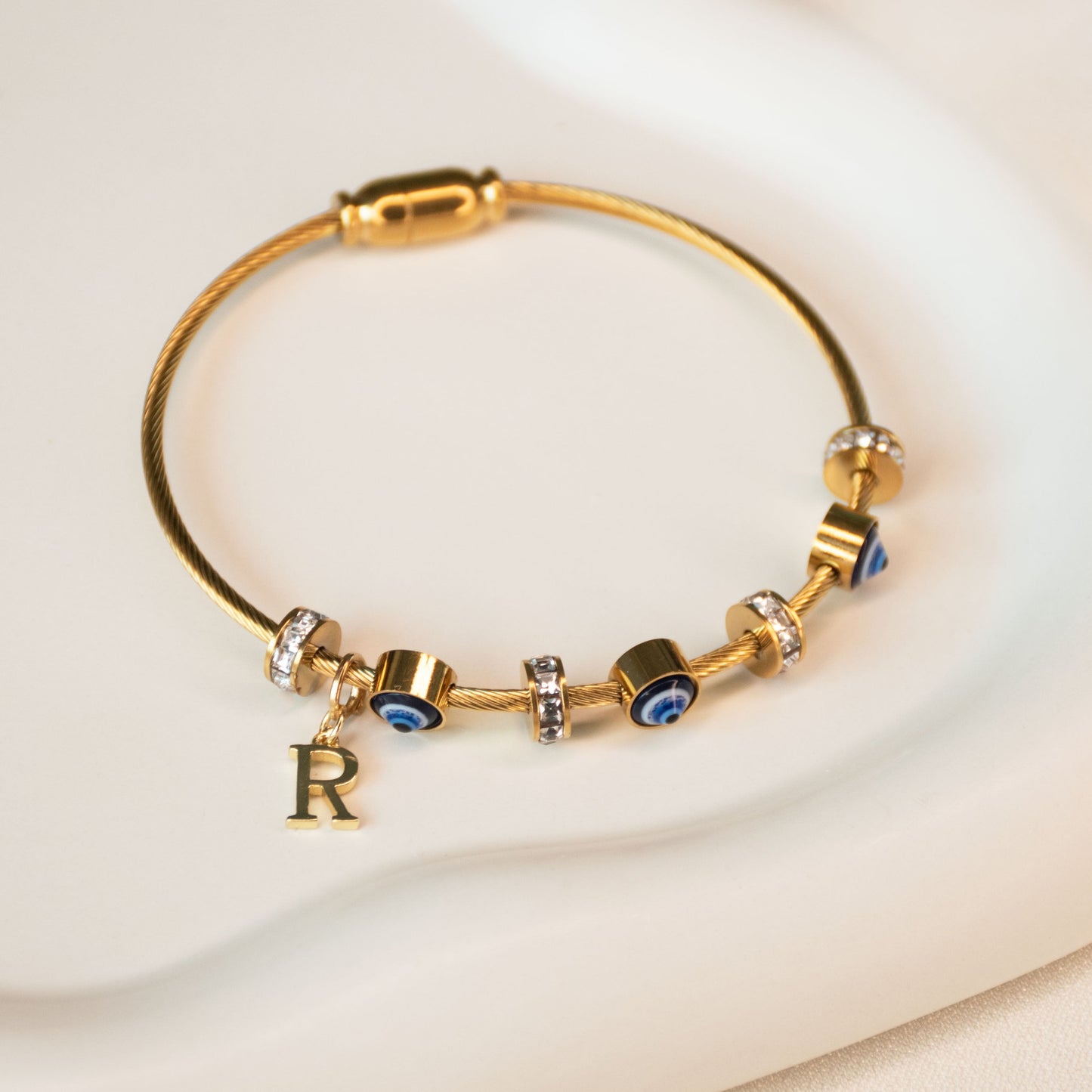 Classic Evil Eye Bangle With Personalized Initial