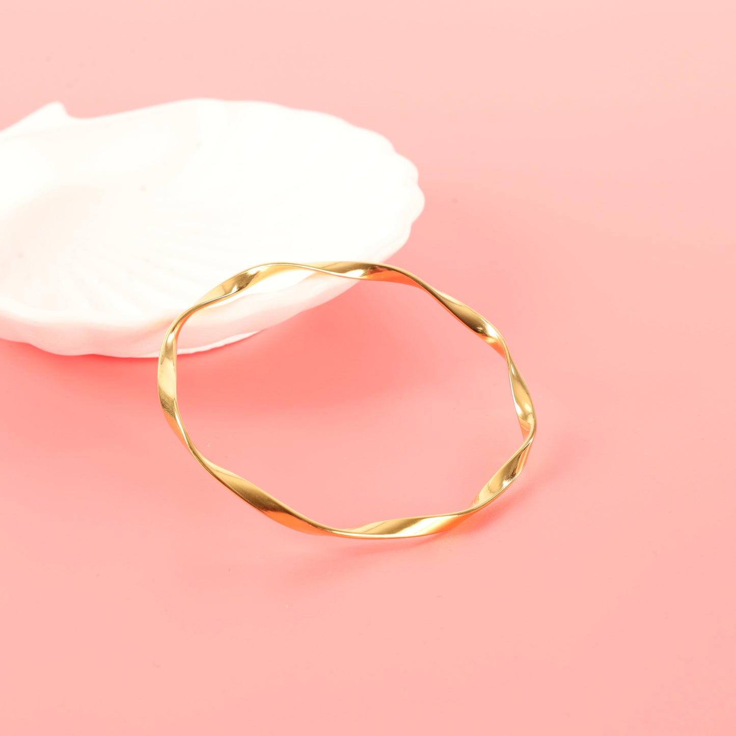 Minimalist Twisted Gold Bangle.