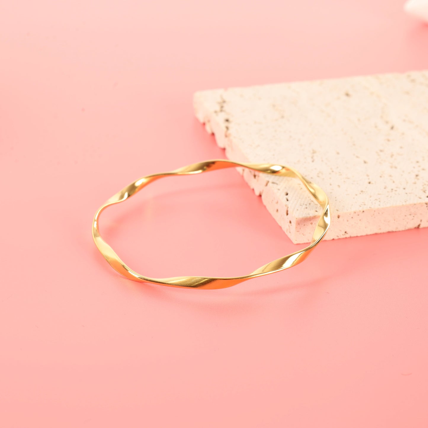 Minimalist Twisted Gold Bangle.