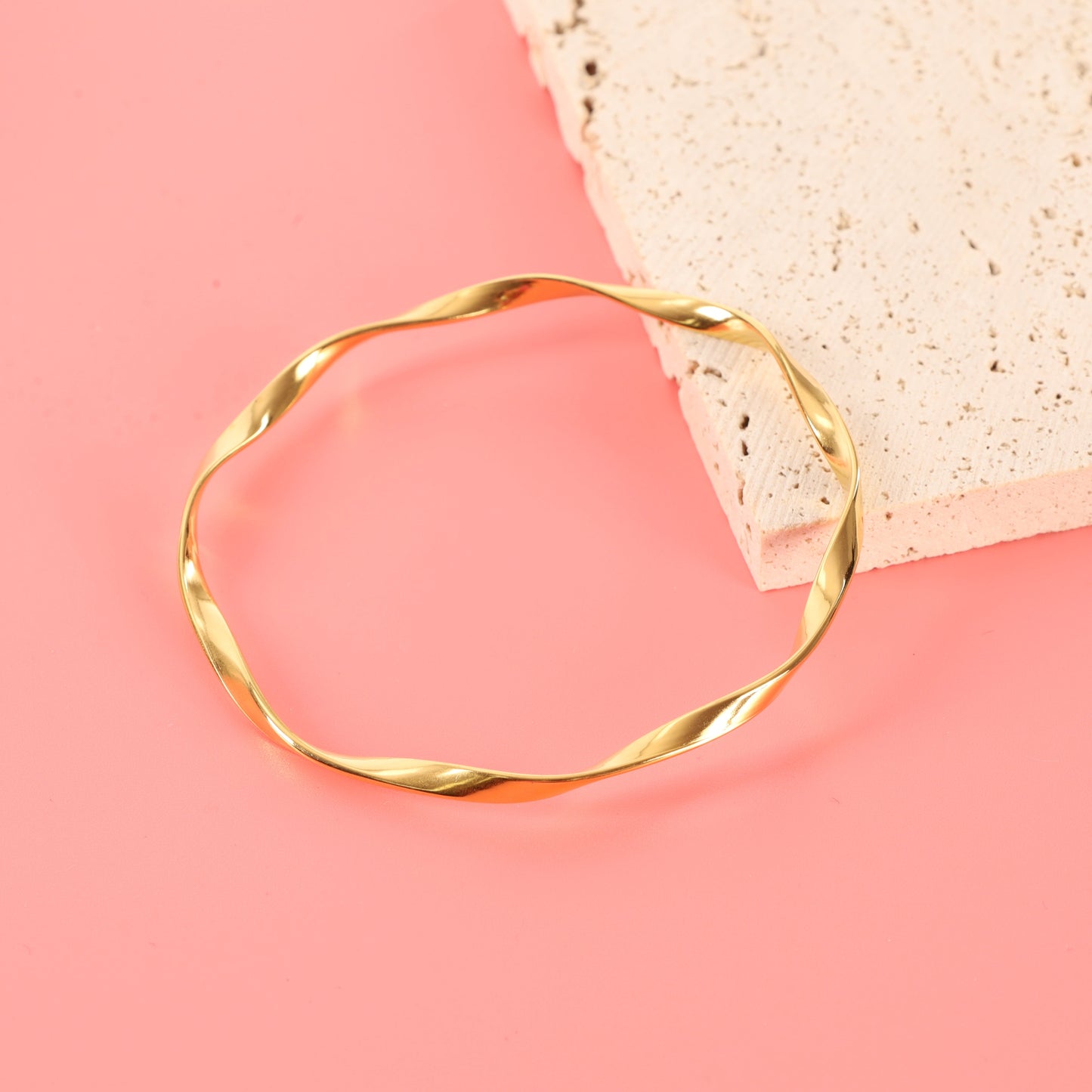 Minimalist Twisted Gold Bangle.