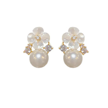 Floral Pearl Stud Earrings