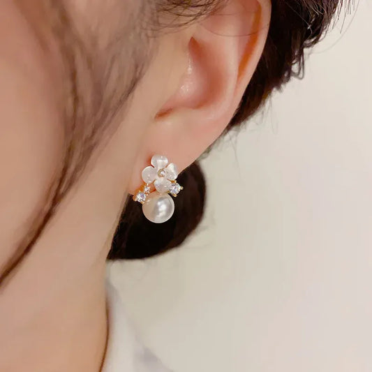 Floral Pearl Stud Earrings