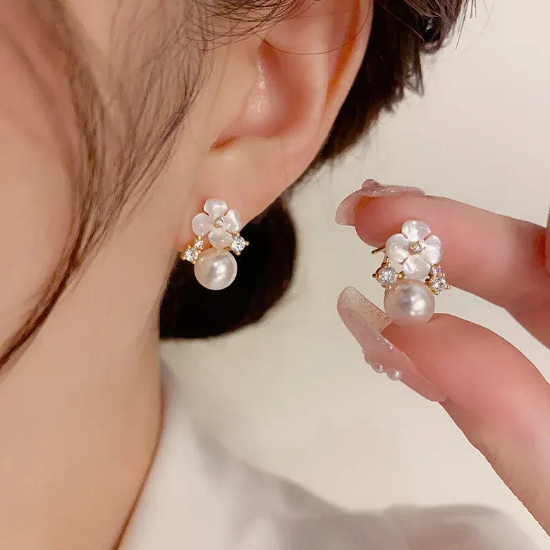 Floral Pearl Stud Earrings
