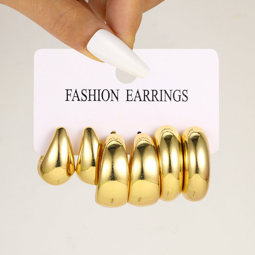Gold Chunky Hoop Earring Set – 3 Pairs