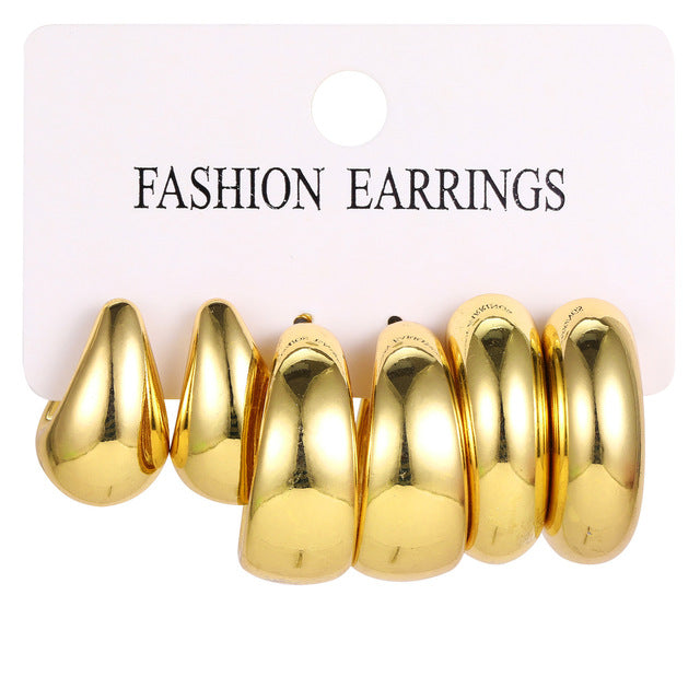 Gold Chunky Hoop Earring Set – 3 Pairs