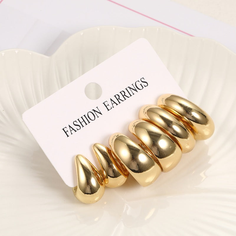 Gold Chunky Hoop Earring Set – 3 Pairs