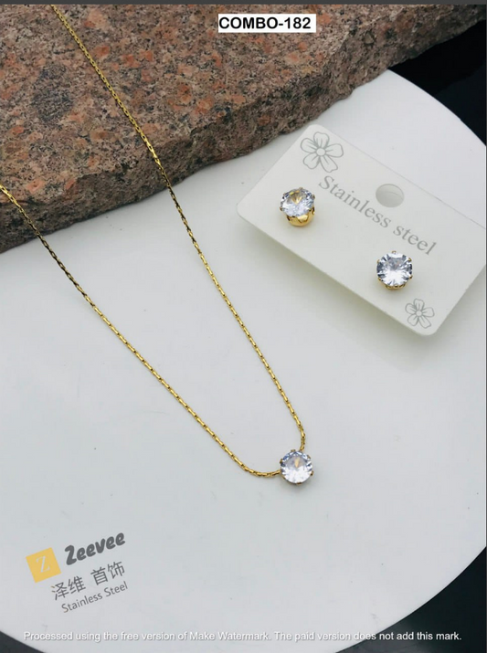 Golden Solitaire Jewelry Set (Necklace & Earrings)