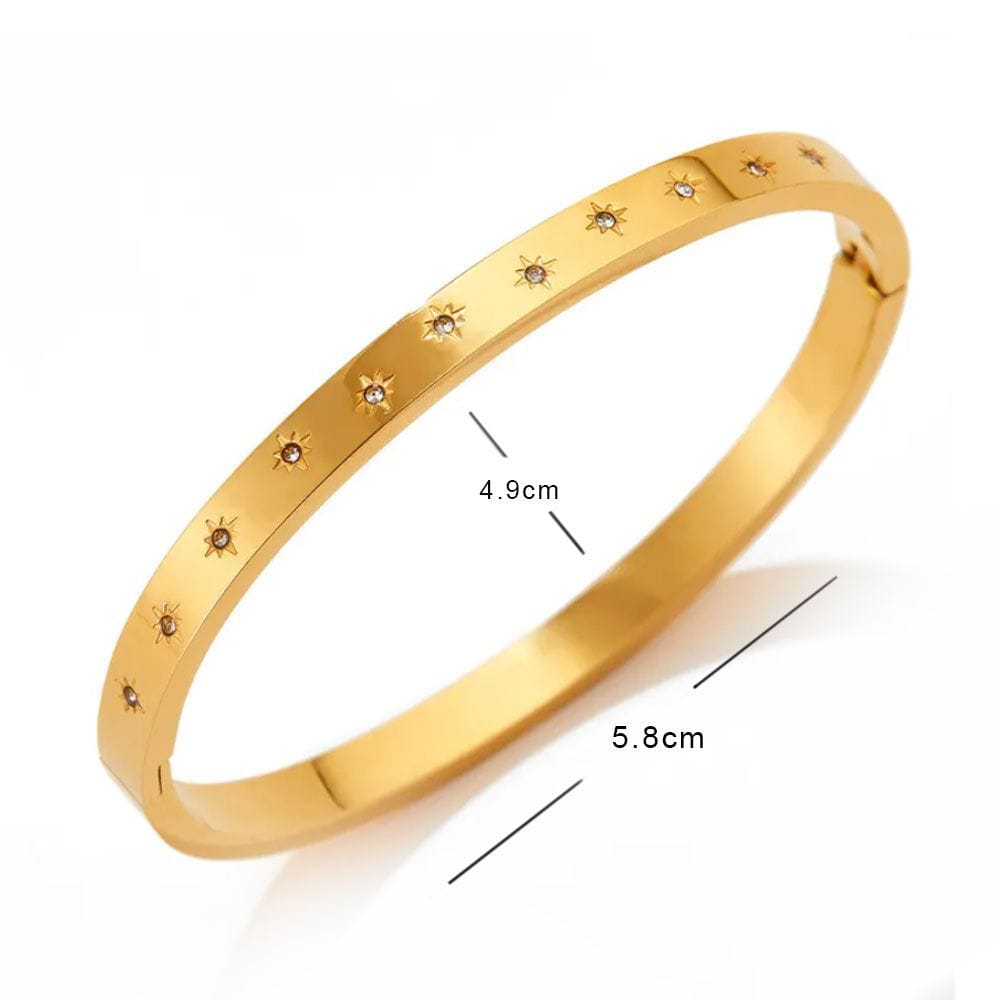Gold Star Engraved Oval Bangle