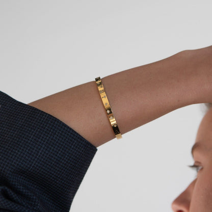 Gold Star Engraved Oval Bangle