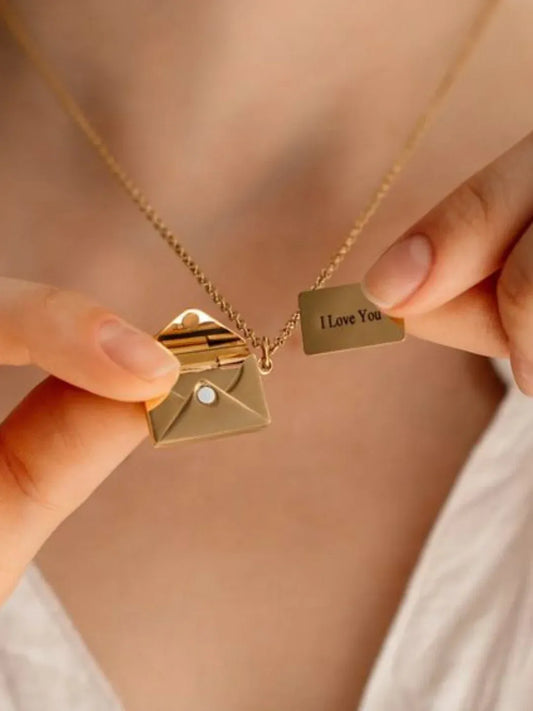 Envelope Pendant Necklace with Hidden "I Love You"