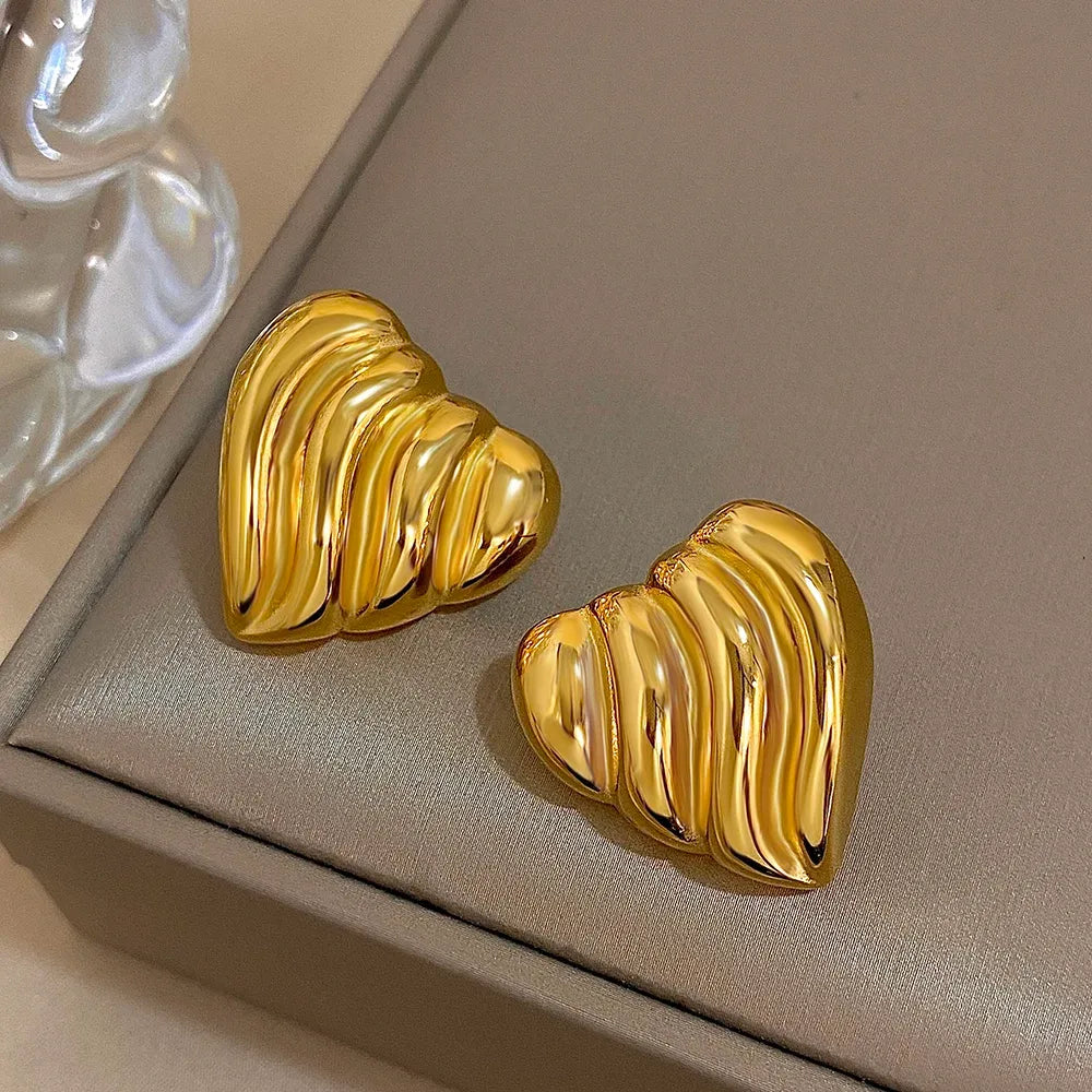 Puffed Heart Gold Earrings