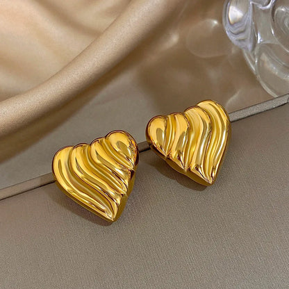 Puffed Heart Gold Earrings