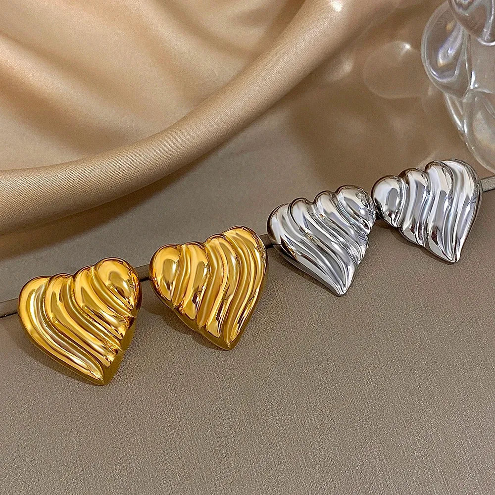 Puffed Heart Gold Earrings