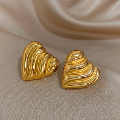 Puffed Heart Gold Earrings