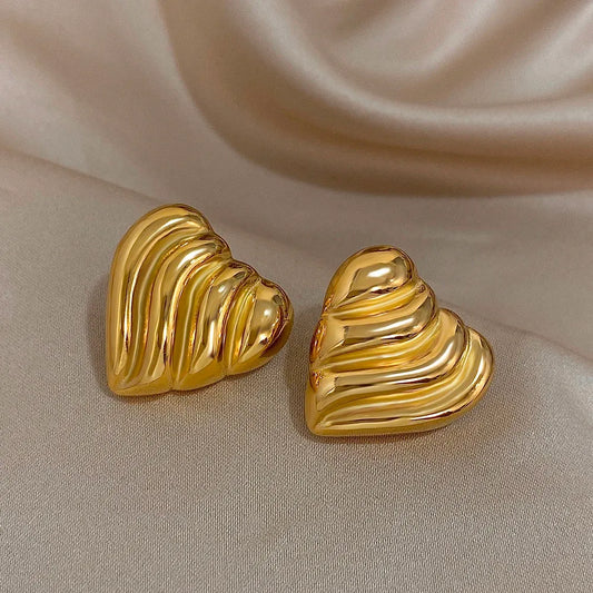 Puffed Heart Gold Earrings