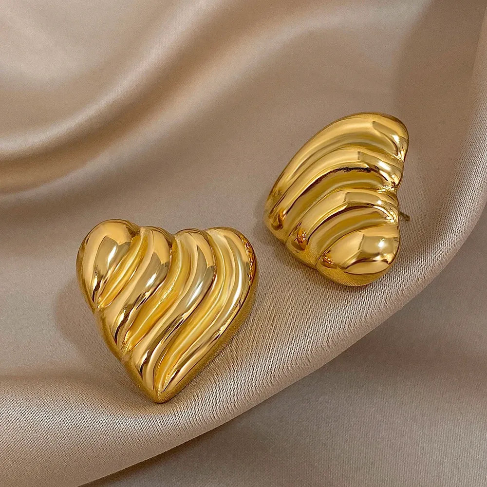 Puffed Heart Gold Earrings