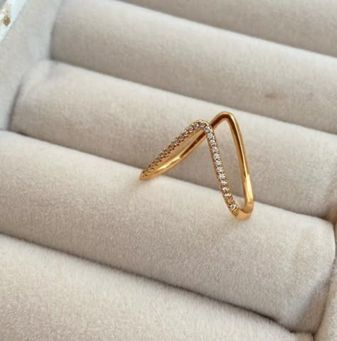 Golden V-Shape Ring with Stones